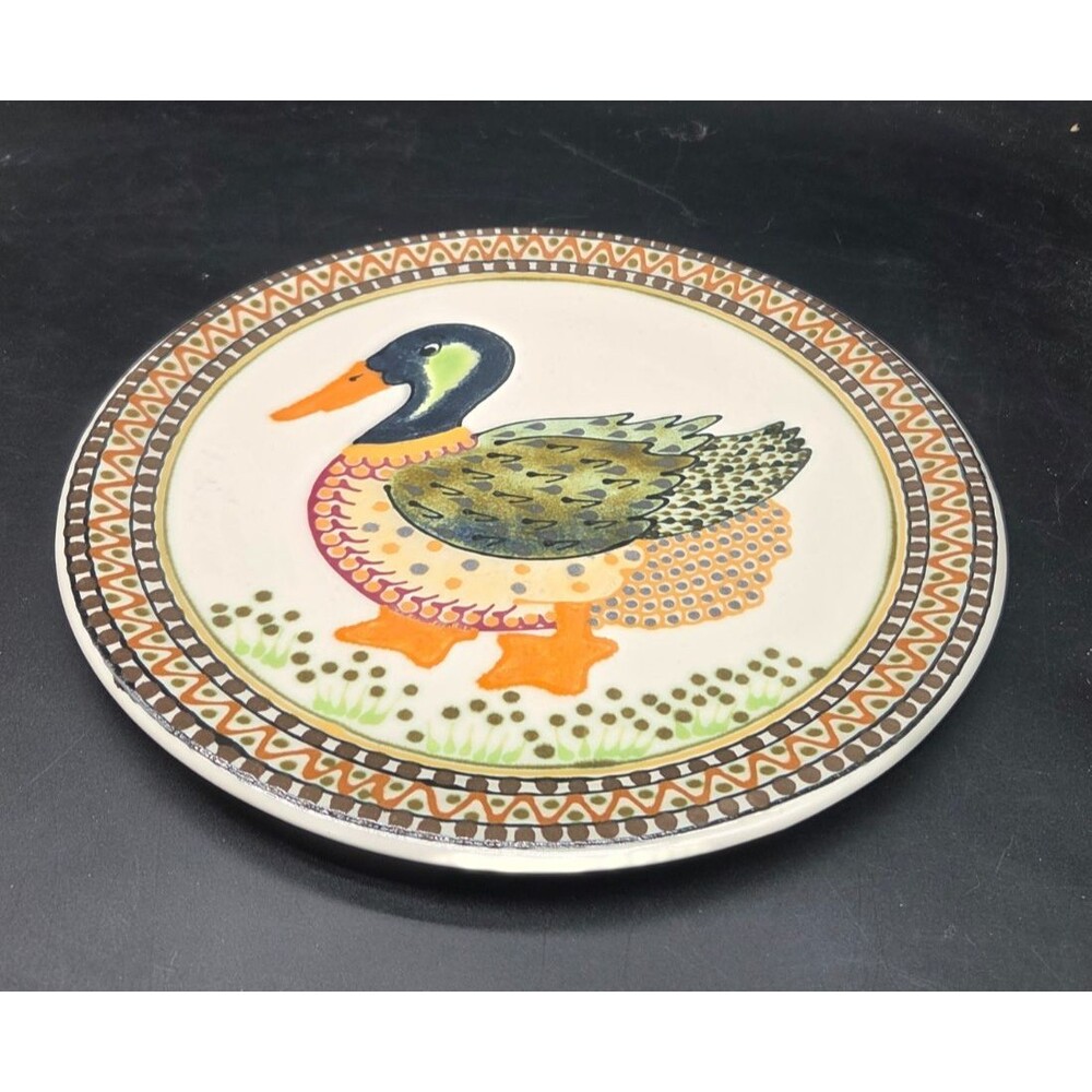 Vintage Janet Rothwoman Mallard Duck 13.5"  Ceramic Platter  Folk Art Grannycore